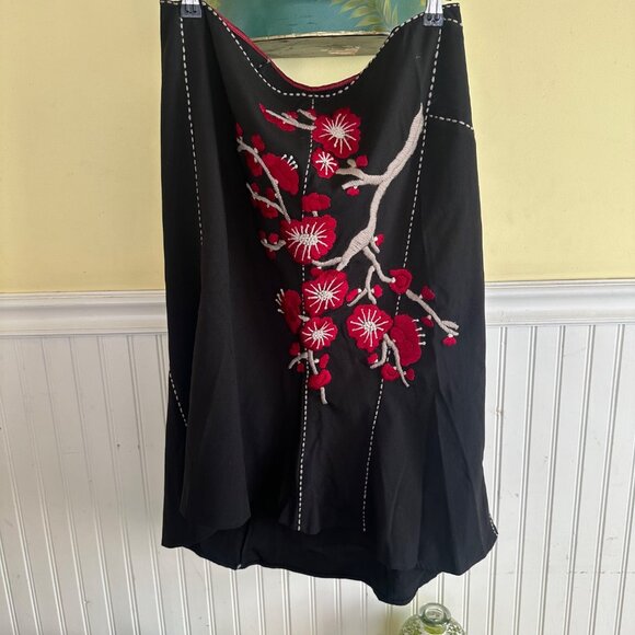 Polli Says Black red embroidered Floral hi low midi Skirt 10 - Picture 1 of 7
